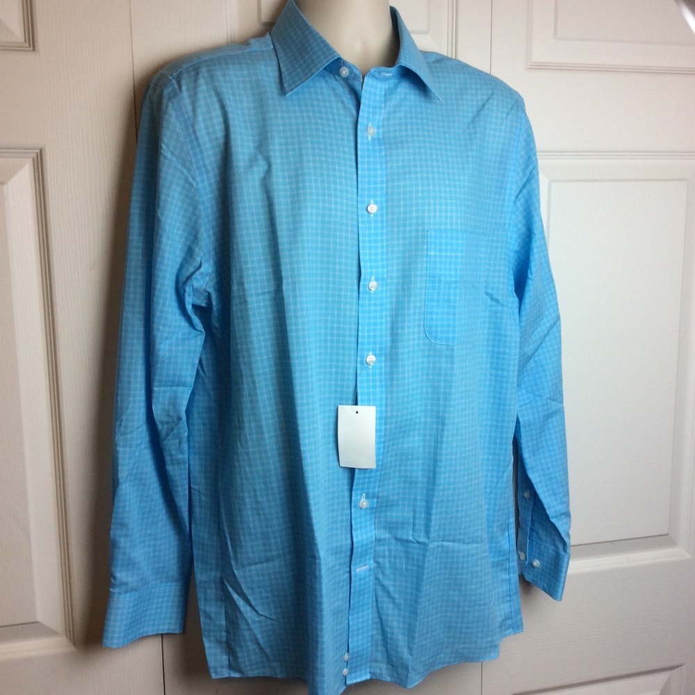 Stafford Men's Fitted Travel Checkered Shirt Sz 16